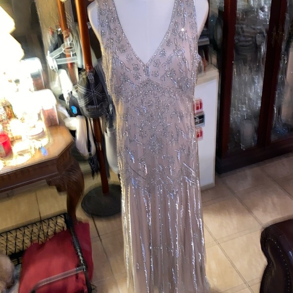 Pisarro Nights Dresses & Skirts - Pisarro Nights Beaded Mesh Column silver and gold beading Gown Womens Size 14